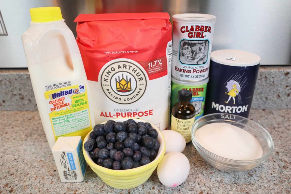 Line up of ingredients for blueberry muffins