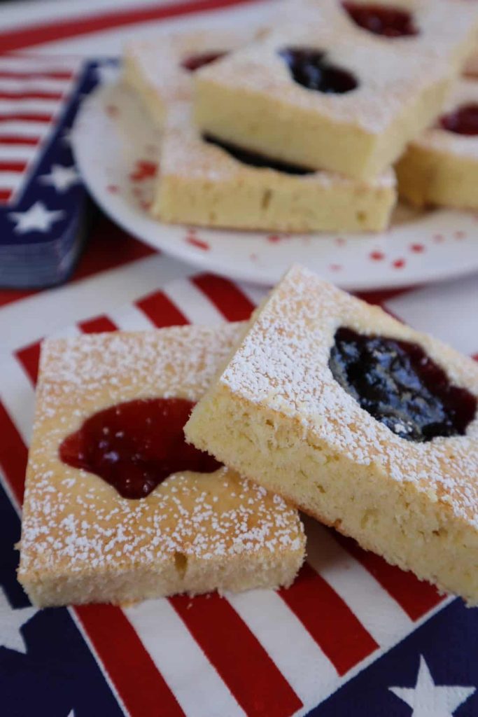 Perfect dessert for a summer picnic, cherry and blueberry holiday squares.