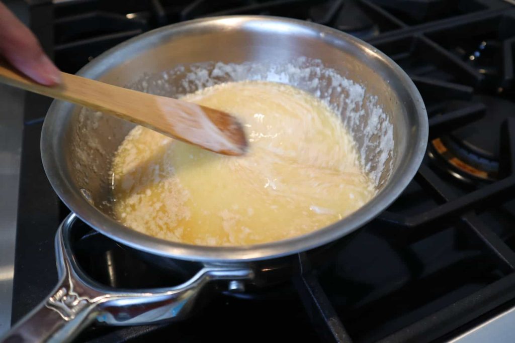 Melting butter and buttermilk for the icicng