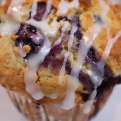 Close-up photo of Lemon Blueberry Buttermilk Muffin.