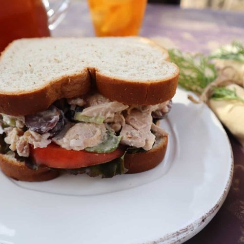 Chicken salad on bread.